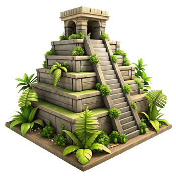 dramatic rare An ancient Mayan pyramid overgrown with jungle vines, dappled sunlight, intricate stone carvings, mysterious atmosphere, sense of ancient history png