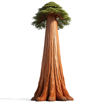 radiant impressionist A giant sequoia tree reaching towards the sky. Imposing scale, detailed bark texture handcrafted png