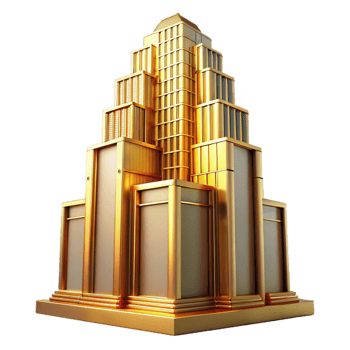 impressive geometric Art Deco skyscraper, intricate geometric facade, golden hour lighting, volumetric lighting, ray tracing, highly detailed, octane render, exclusive png