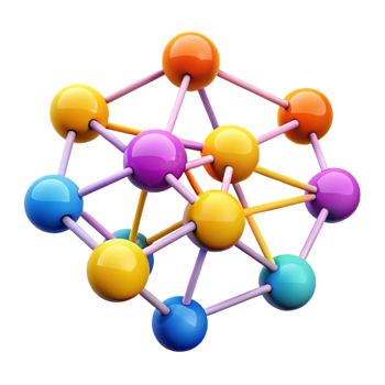 reflective alluring A network of interconnected nodes pulsating with data, vibrant colors, abstract style genuine png