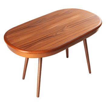 enchanting coveteMid-century modern coffee table, walnut wood, roundeedges, hairpin legs, soft lighting, top-down view, isolateon transparent background,high-resolution product photography png
