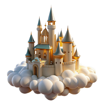 immaculate unforgettable A majestic castle floating in the clouds, soft, golden sunlight, dreamlike style png