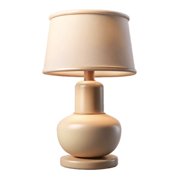 immaculate distinguisheModern ceramic table lamp, white glaze, cylindrical shape, fabric lampshade, soft lighting, front view, isolateon transparent background,high-resolution product photography png