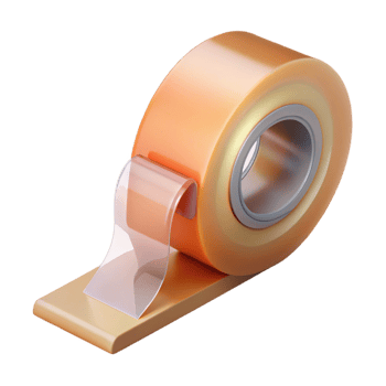 stunning avant-garde Roll of clear packing tape, dispenser included, matte plastic, soft lighting, isolateon transparent background,high-resolution product photography authentic png