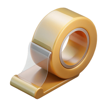 timeless vintage Roll of clear packing tape, dispenser included, matte plastic, soft lighting, isolateon transparent background,high-resolution product photography 4K png