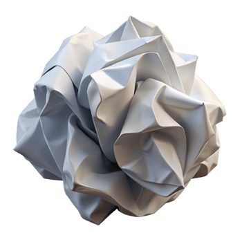 radiant industrial Single sheet of crumplewhite paper, textured, showing creases anfolds, dramatic lighting, front view, isolateon transparent background,high-resolution product photography genuine png