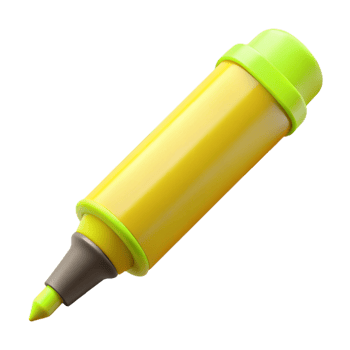 stunning notable Highlighter pen, fluorescent yellow, cap off, nib visible, side view, soft lighting, isolateon transparent background,high-resolution product photography png