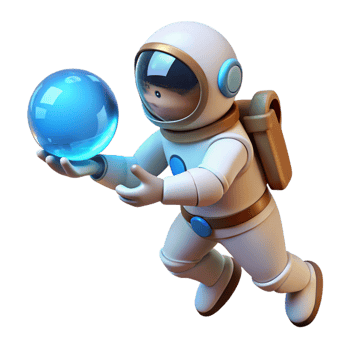 beautiful memorable A lone astronaut floating in space, holding a glowing data orb, starry backdrop, realistic style png