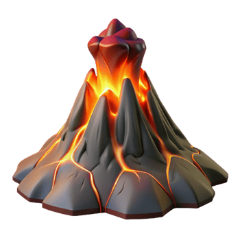 playful dramatic A volcanic eruption with molten lava flowing down the mountainside. Dramatic lighting, powerful imagery detailed png