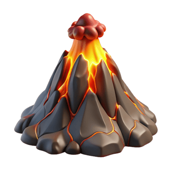 glorious dynamic victorian A volcanic eruption with molten lava flowing down the mountainside. Dramatic lighting, powerful imagery high quality png