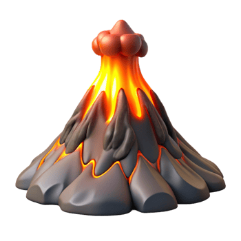 pristine mid century A volcanic eruption with molten lava flowing down the mountainside. Dramatic lighting, powerful imagery ultra HD png