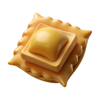 impressive melancholic impressionist Ravioli pasta square, fillewith meat, dramatic lighting, side view, detaileillustration, isolateon transparent background,high-resolution product photography crisp png