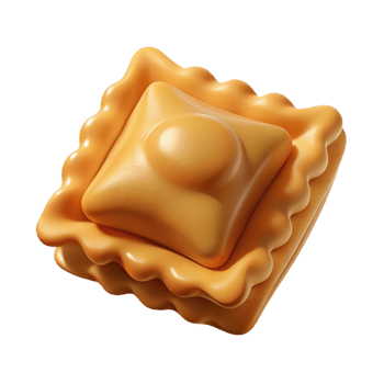 alluring traditional Ravioli pasta square, fillewith meat, dramatic lighting, side view, detaileillustration, isolateon transparent background,high-resolution product photography precision png