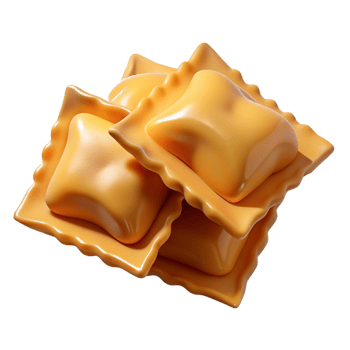 notable avant-garde Ravioli pasta square, fillewith meat, dramatic lighting, side view, detaileillustration, isolateon transparent background,high-resolution product photography 8K png