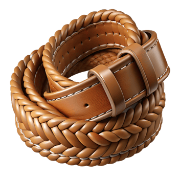 dramatic passionate coastal Leather belt with a braidedesign, contrasting stitching, distressefinish, dramatic lighting, with transparent background,high-resolution product photography high resolution png