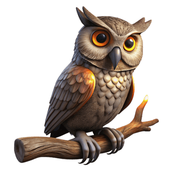 immaculate distinguished A wise old owl perched on a gnarled branch, illuminated by a single spotlight, rendered in a detailed, realistic pencil sketch style png