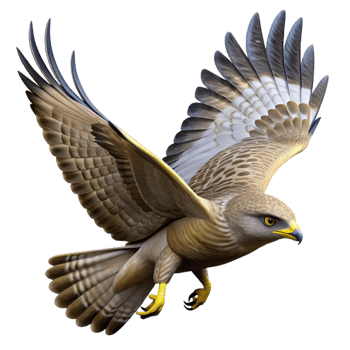 dynamic sumptuous A soaring hawk circling in the sky, clear blue sky and bright sunlight, rendered in a dynamic, realistic style detailed png