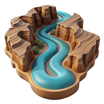 nostalgic beautiful A winding river cutting through a canyon, aerial view, vast and expansive, landscape photography style original png
