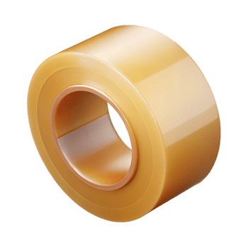 energetic pristine A roll of clear packing tape, partially unrolled, glossy finish, soft lighting, isolateon transparent background,high-resolution product photography sharp png
