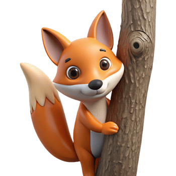 tranquil mesmerizing A curious fox peering out from behind a tree, dappled sunlight, storybook illustration style impeccable png