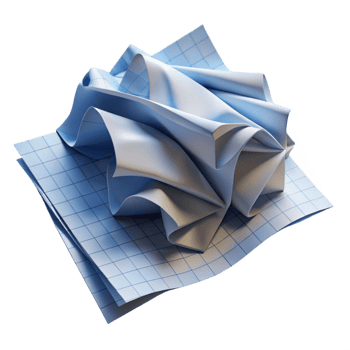 picturesque dramatic organic A single sheet of graph paper, crumpled, soft lighting, top-down view, with transparent background,high-resolution product photography exclusive png