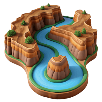 fascinating quintessential A winding river cutting through a canyon, aerial view, vast and expansive, landscape photography style png