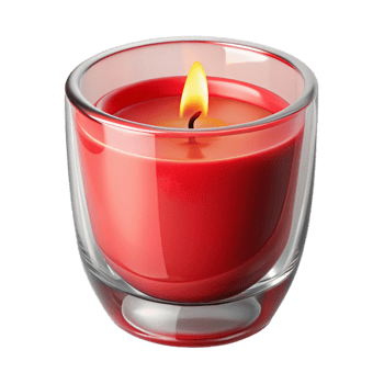 exquisite whimsical futuristic Short, revotive candle in a clear glass holder, flickering flame, warm lighting, front view, isolateon transparent background,high-resolution product photography elite png