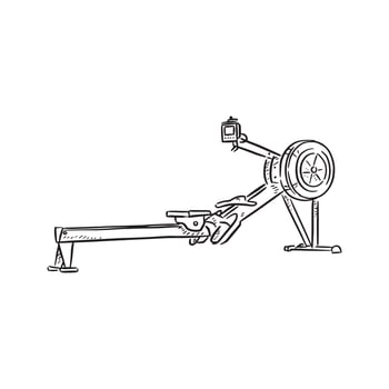 A line drawn rowing machine, drawn in black and white and vectorised. Drawn by hand. vector
