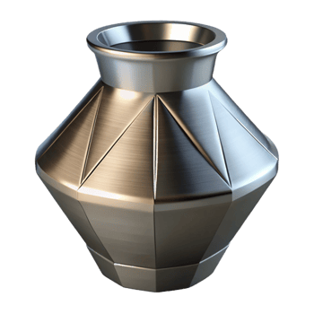 exemplary abstract Metal vase, geometric design, brushenickel finish, dramatic lighting, isolateon transparent background,high-resolution product photography flawless png