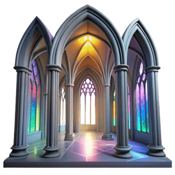 beautiful gothic Gothic cathedral interior, stained glass windows casting colorful light, ethereal atmosphere, Greg Rutkowski, museum quality png