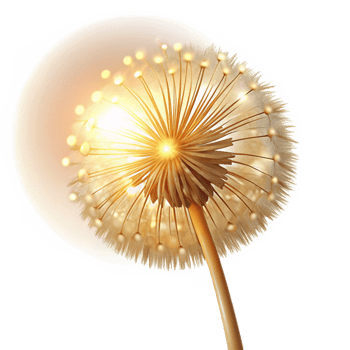 majestic whimsical surreal A single dandelion seedhead, backlit by golden sunlight, bokeh effect, delicate and ethereal, detailed png