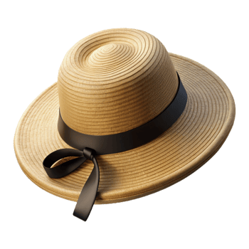 fascinating gothic A wide-brimmestraw hat with a black ribbon, woven texture, soft lighting, top-down view, isolateon transparent background,high-resolution product photography detailed png