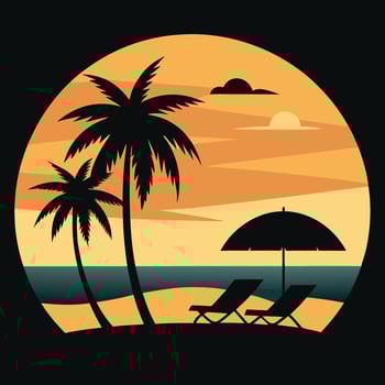 Tropical beach silhouette with palm trees and sandy beach view. vector