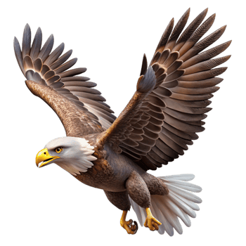 serene whimsical creative A powerful eagle soaring through the sky, realistic style, dramatic lighting, windswept feathers handcrafted png