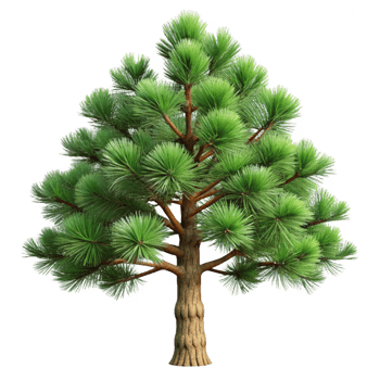 hypnotic whimsical elegant Mugo pine tree with short needles, dense branching, rough bark, dramatic lighting, front view, isolateon transparent background,high-resolution product photography genuine png