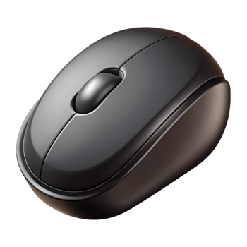 wonderful timeless Computer mouse, ergonomic design, black plastic, scroll wheel, front studio lighting, detaileillustration, isolateon transparent background,high-resolution product photography png