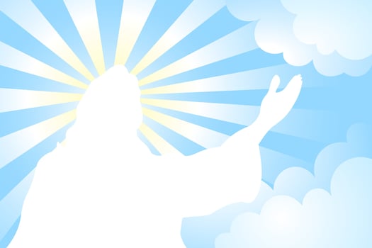 Miracle ascension of Jesus Christ in the blue clouds background vector