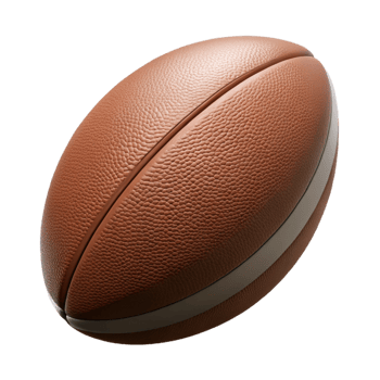 dynamic elegant Rugby ball, brown leather, texturesurface, studio lighting, front view, minimalist style, isolateon transparent background,high-resolution product photography impeccable png