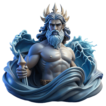 nostalgic captivating Poseidon commanding a tempestuous sea, dark and stormy lighting, dramatic realism style museum quality png