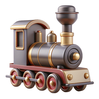 captivating acclaimeToy train locomotive, metallic finish, detailesmokestack anwheels, studio lighting, side view, isolateon transparent background,high-resolution product photography png