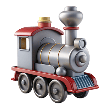 captivating remarkable Toy train locomotive, metallic finish, detailesmokestack anwheels, studio lighting, side view, isolateon transparent background,high-resolution product photography png