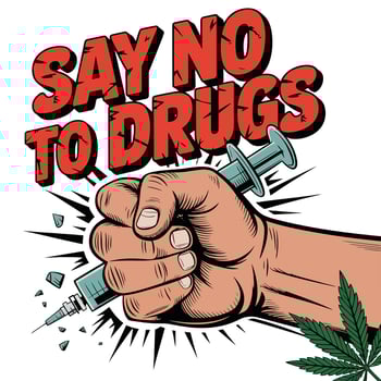 A cartoon hand holding a syringe and saying say no to drugs vector