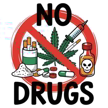 No drugs sign with marijuana, pills and other drugs vector