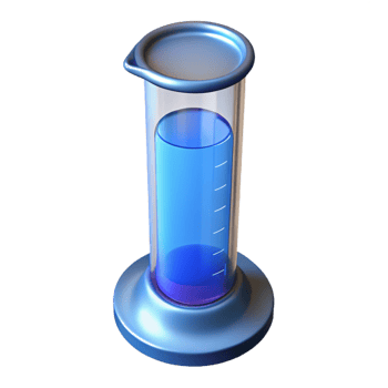 playful exquisite Glass graduatecylinder with blue liquid, precise measurements, soft lighting, front view, detaileillustration, with transparent background,high-resolution product photography 8K png