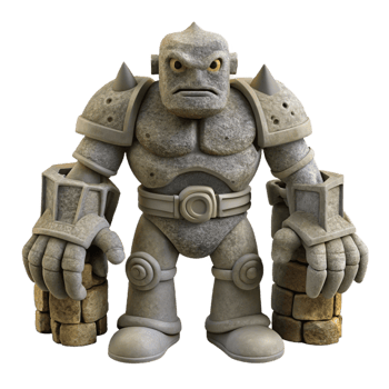 radiant playful victorian A stoic golem protecting a ancient city, weathered stone texture, fantasy art style studio quality png