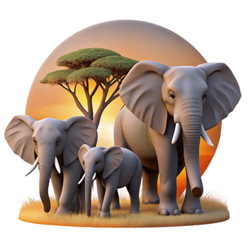 striking timeless A family of elephants walking across the savanna, sunset lighting, cinematic style png