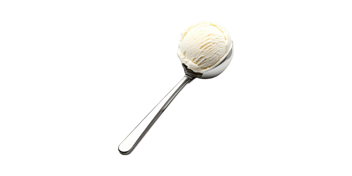 Scoop Of Vanilla Ice Cream Metal Spoon. Dessert And Culinary Presentation Isolated On Transparent Background png