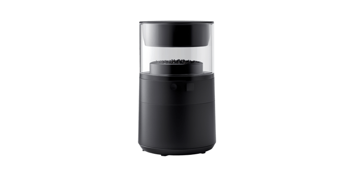 Modern Black Coffee Grinder With Chamber. Sleek Design For Efficient Coffee Bean Grinding Isolated On Transparent Background png