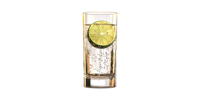 Sparkling Water With Lime Slice In Glass. Refreshing Beverage And Hydration Concept Isolated On Transparent Background png