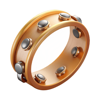 hypnotic joyful victorian Tambourine with metal jingles, wooden frame, natural woofinish, soft lighting, front view, isolateon transparent background,high-resolution product photography elite png